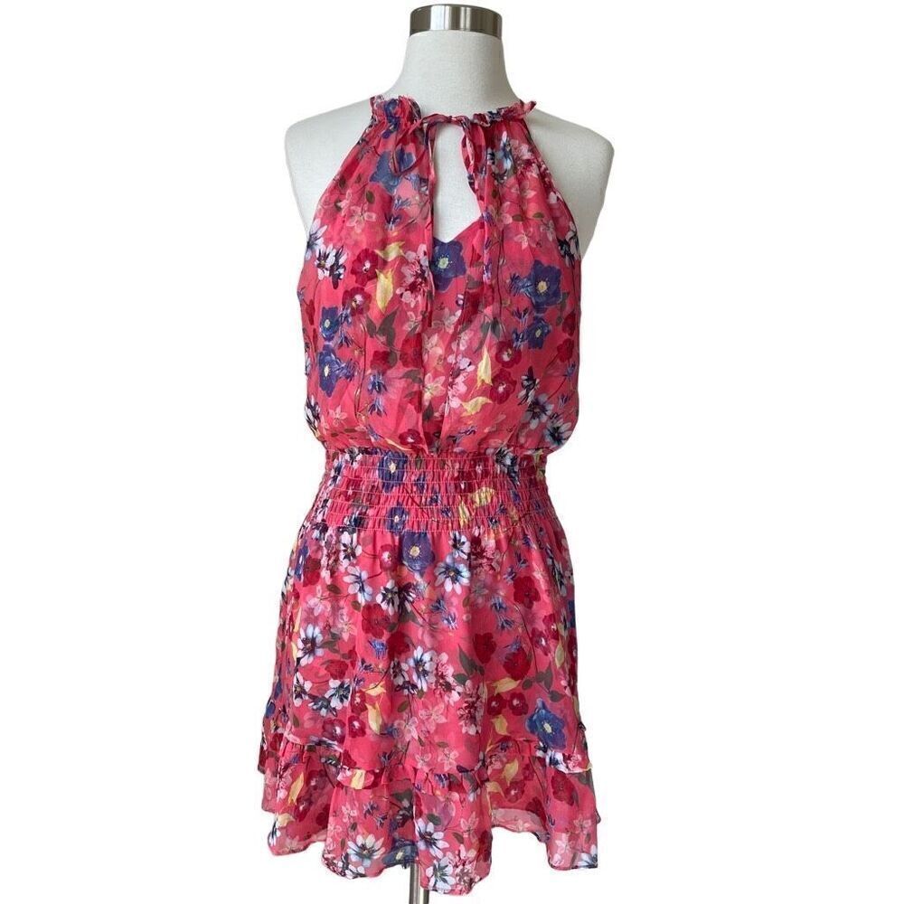 Parker Serenity 100% Silk Cocktail Party Mini Dress Floral Coral Size Small S - Picture 3 of 10